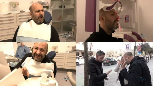 Paziente con moglie e suocera alla DentalCare One nel servizio di Quinto Potere